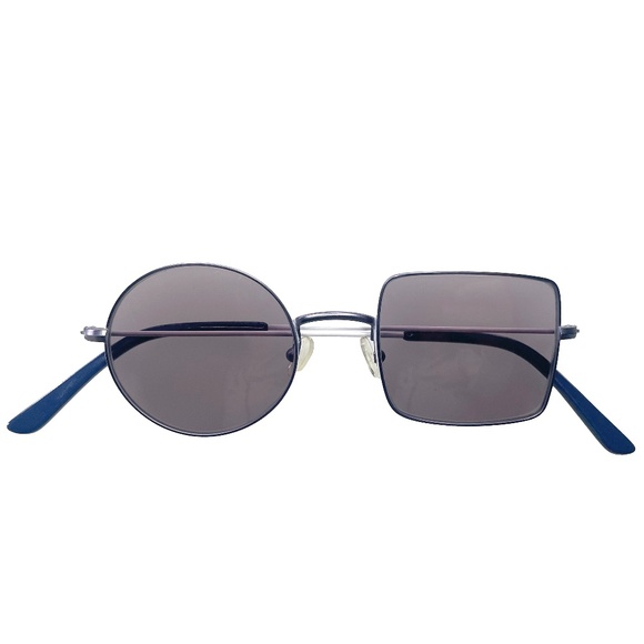 Asymmetrical Unisex Sunglasses White frames Blue Temple Tips